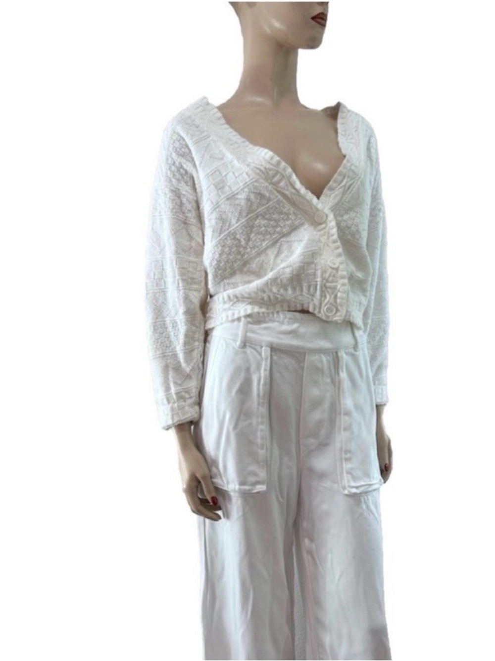 Chic. HONOR cardigan white V-neck Knit Button Cardigan - Picture 6 of 16
